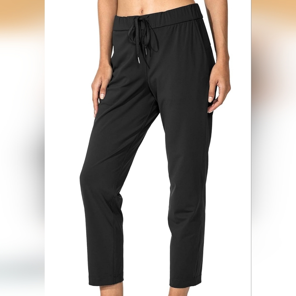 Women's Black Athletic Pants With Deep Pockets 7/8 Stretch Ankle